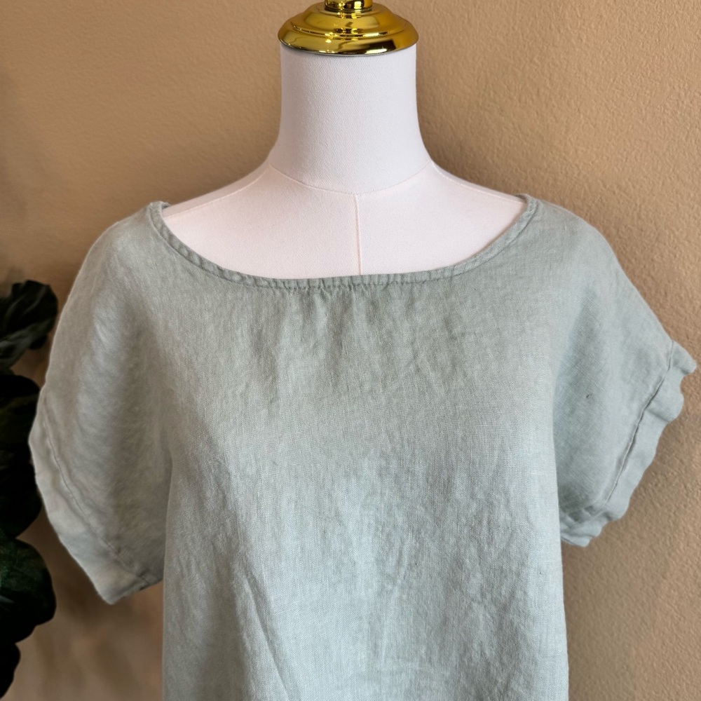 Terzo Millennio Italy 100% Linen Top Womens S Sage Green Short Sleeve Relax Boho - Picture 2 of 13